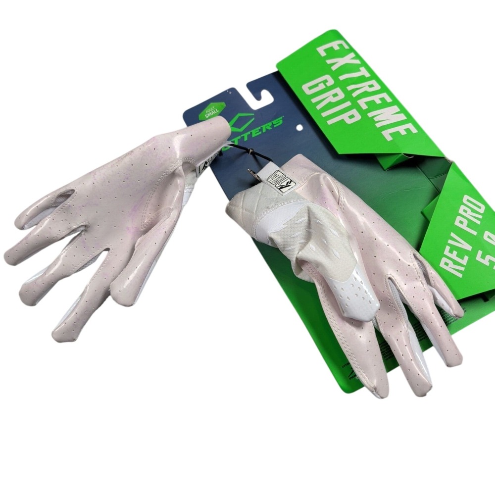 Cutters Men Small Rev Pro 5.0 Football Receiver Gloves White Extreme Grip